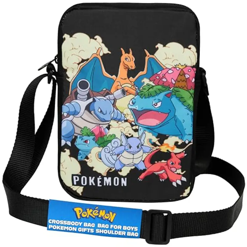 Pokémon Borsa Tracolla Ragazza & Adolescenti Anime Borsetta Tracolla Pikachu per Viaggi Telefono Portafoglio Regali Bambini (20x14x6cm, Nera)