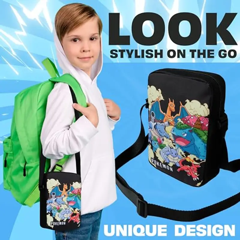 Pokémon Borsa Tracolla Ragazza & Adolescenti Anime Borsetta Tracolla Pikachu per Viaggi Telefono Portafoglio Regali Bambini (20x14x6cm, Nera) miniatura 2