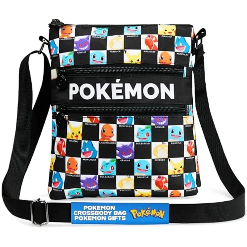 Pokémon Borsa Tracolla Ragazza & Adolescenti Anime Borsetta Tracolla Pikachu per Viaggi Telefono Portafoglio Regali Bambini (26x22x3.5cm, Nero/Multi)