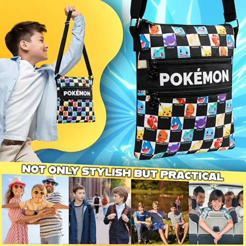 Pokémon Borsa Tracolla Ragazza & Adolescenti Anime Borsetta Tracolla Pikachu per Viaggi Telefono Portafoglio Regali Bambini (26x22x3.5cm, Nero/Multi) miniatura 3