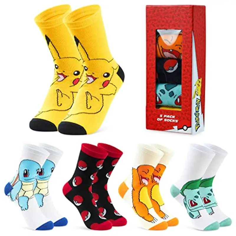Pokémon Calzini Bambino Pacco da 5 Calze Ragazzo Ragazza in Cotone Misto Elasticizzato Taglia Unica Gadget Ufficiale (Multicolore, 36-39)
