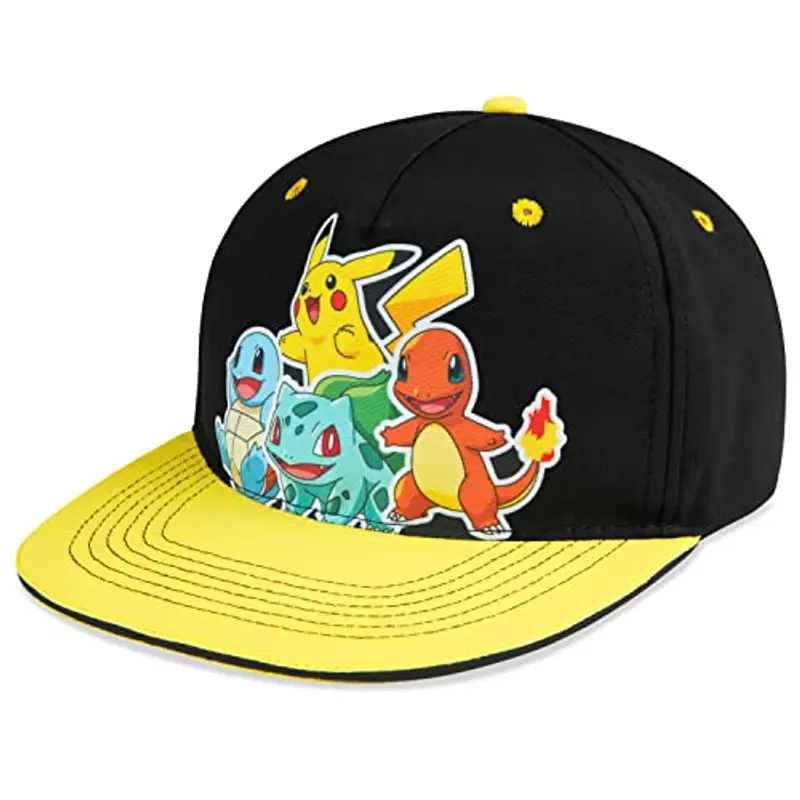 Pokémon Cappello Bambino Cappellino con Visiera da Baseball Regolabile Cappello da Pescatore Bucket Hat Bambina Ragazzi Cappellini Estivi Pikachu Gadget Ufficiale (Nero/Giallo)