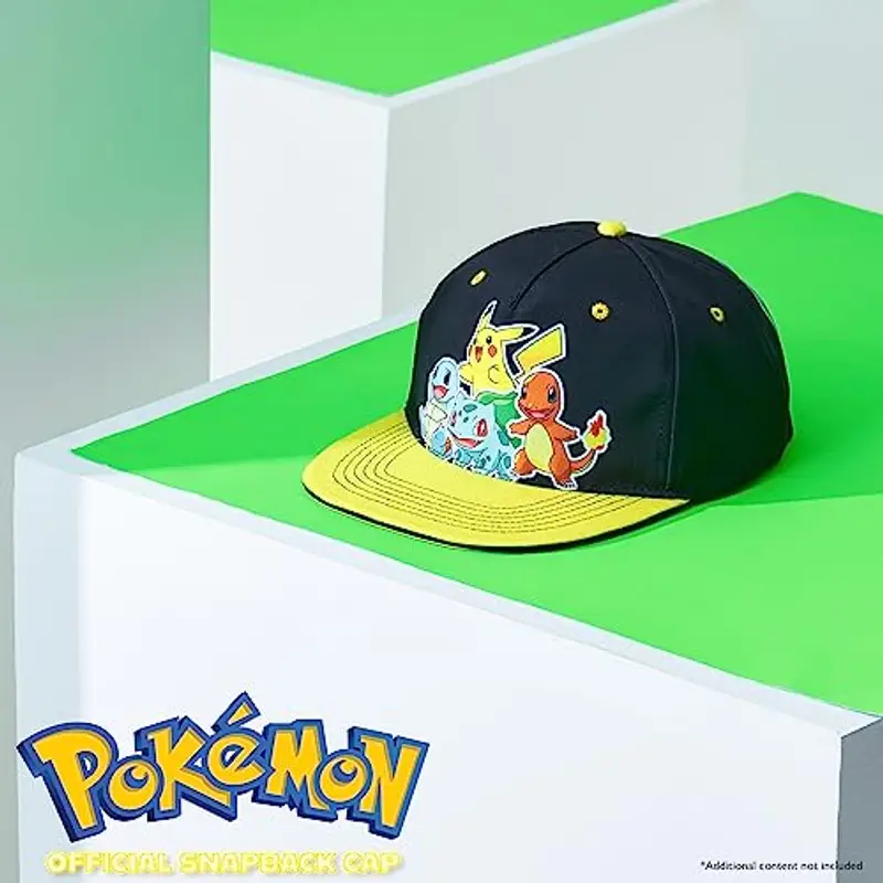 Pokémon Cappello Bambino Cappellino con Visiera da Baseball Regolabile Cappello da Pescatore Bucket Hat Bambina Ragazzi Cappellini Estivi Pikachu Gadget Ufficiale (Nero/Giallo) miniatura 2
