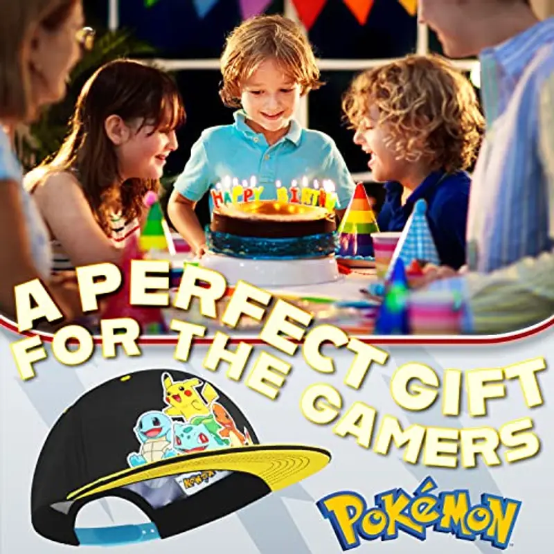 Pokémon Cappello Bambino Cappellino con Visiera da Baseball Regolabile Cappello da Pescatore Bucket Hat Bambina Ragazzi Cappellini Estivi Pikachu Gadget Ufficiale (Nero/Giallo) miniatura 3