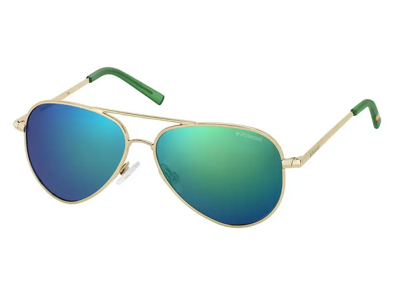 Polaroid Bambino PLD 8015/N J5G/K7 Occhiali da sole Metallo Oro Verde Pilot Polarizzata Specchiato