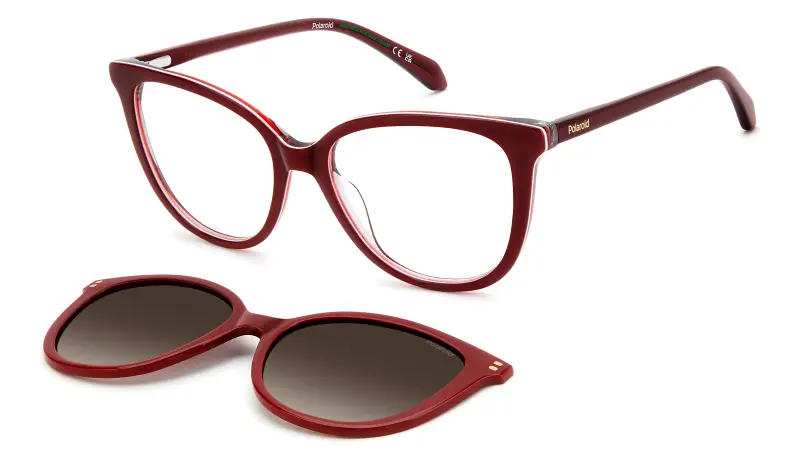 Donna Polaroid PLD D605/C C9A/LA Montature da vista Acetato Rosso Marrone Farfalla Polarizzata Sfumato