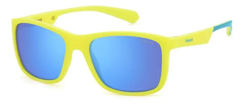 Polaroid Junior PLD 8053/S 05B/5X Occhiali da sole Plastica Giallo opaco Azzurro Squadrata Polarizzata Specchiato