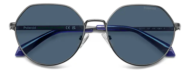 Junior Polaroid PLD 8074/S KJ1/C3 Occhiali da sole Metallo Rutenio Blu Rotonda Polarizzata miniatura 3