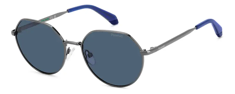 Junior Polaroid PLD 8074/S KJ1/C3 Occhiali da sole Metallo Rutenio Blu Rotonda Polarizzata