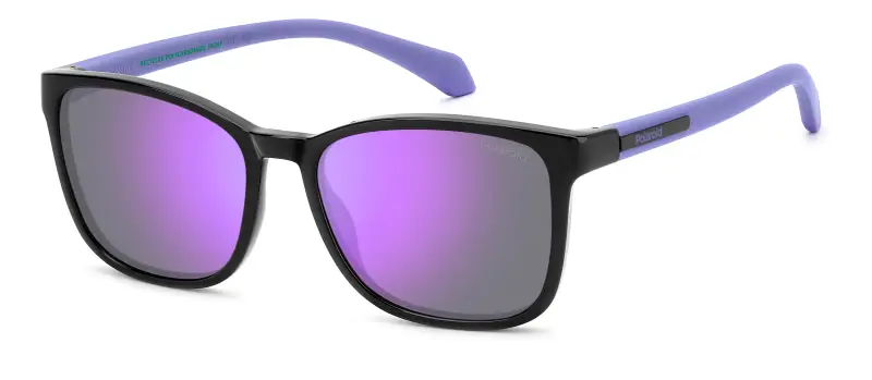 Junior Polaroid PLD 8077/S 1X2/MF Occhiali da sole Policarbonato Nero Viola Squadrata Polarizzata Specchiato