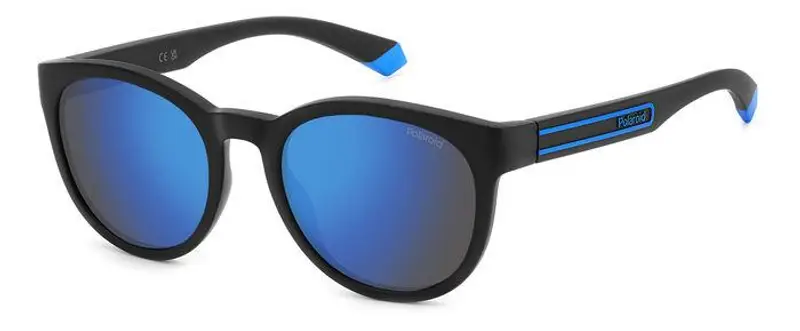 Polaroid Unisex PLD 2150/S OY4/5X Occhiali da sole Policarbonato Nero Blu Rotonda Polarizzata Specchiato