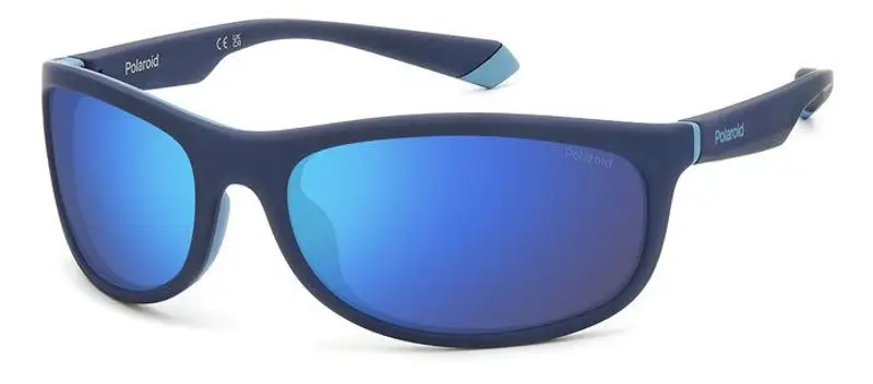 Polaroid Unisex PLD 2154/S FLL/5X Occhiali da sole Gomma Blu Blu Avvolgente Polarizzata Specchiato