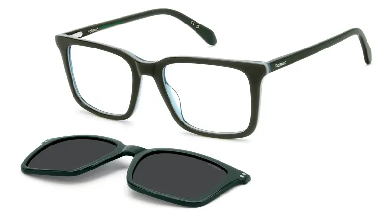 Uomo Polaroid PLD D604/C 1ED/M9 Montature da vista Acetato Verde Grigio Squadrata Polarizzata