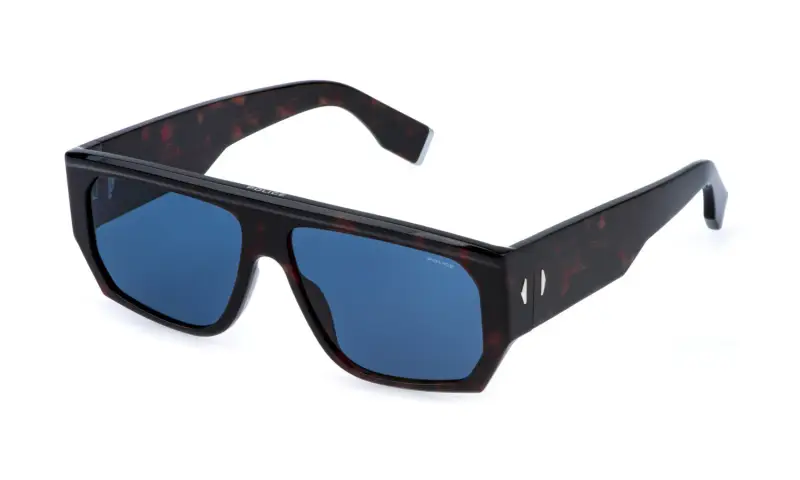 Uomo Police SPLR81 G O A T 5 0722 Occhiali da sole Acetato Havana Blu Squadrata Antiriflesso