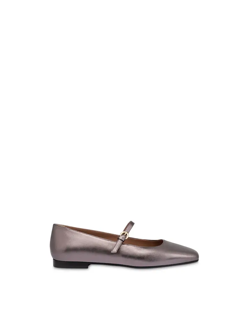Ballerina Flat Nina in Nappa Laminata FUCILE, Pollini Grigio