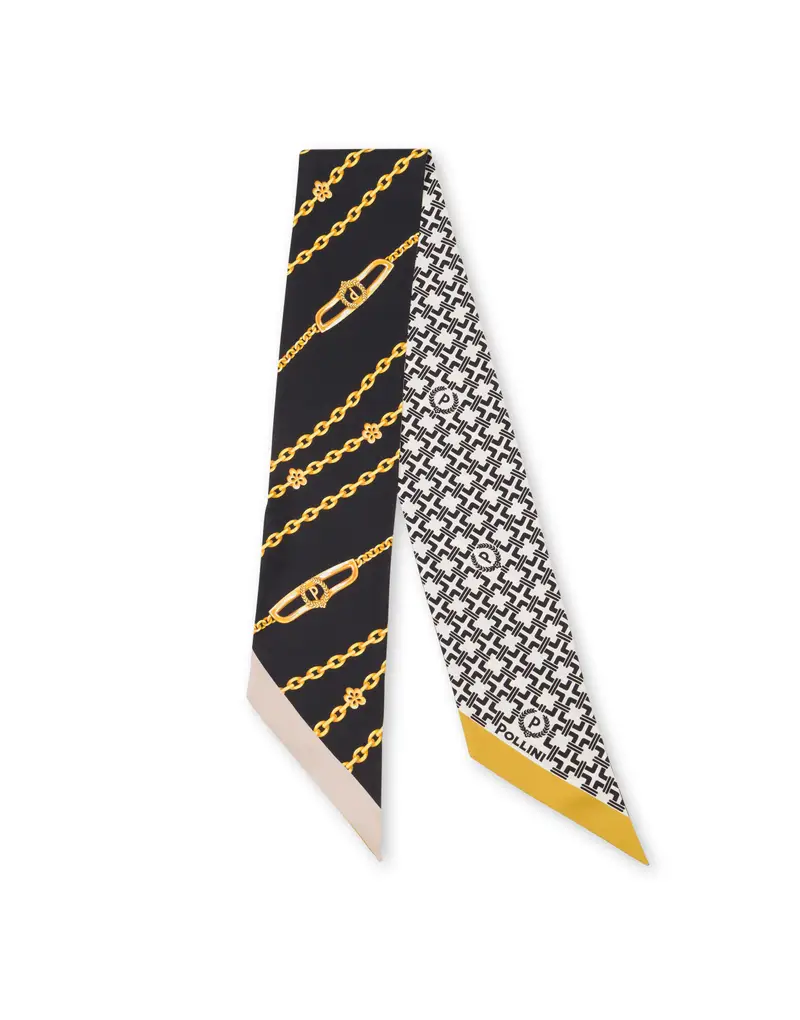 Bandana in seta con doppia stampa decorativa. NERO, Pollini