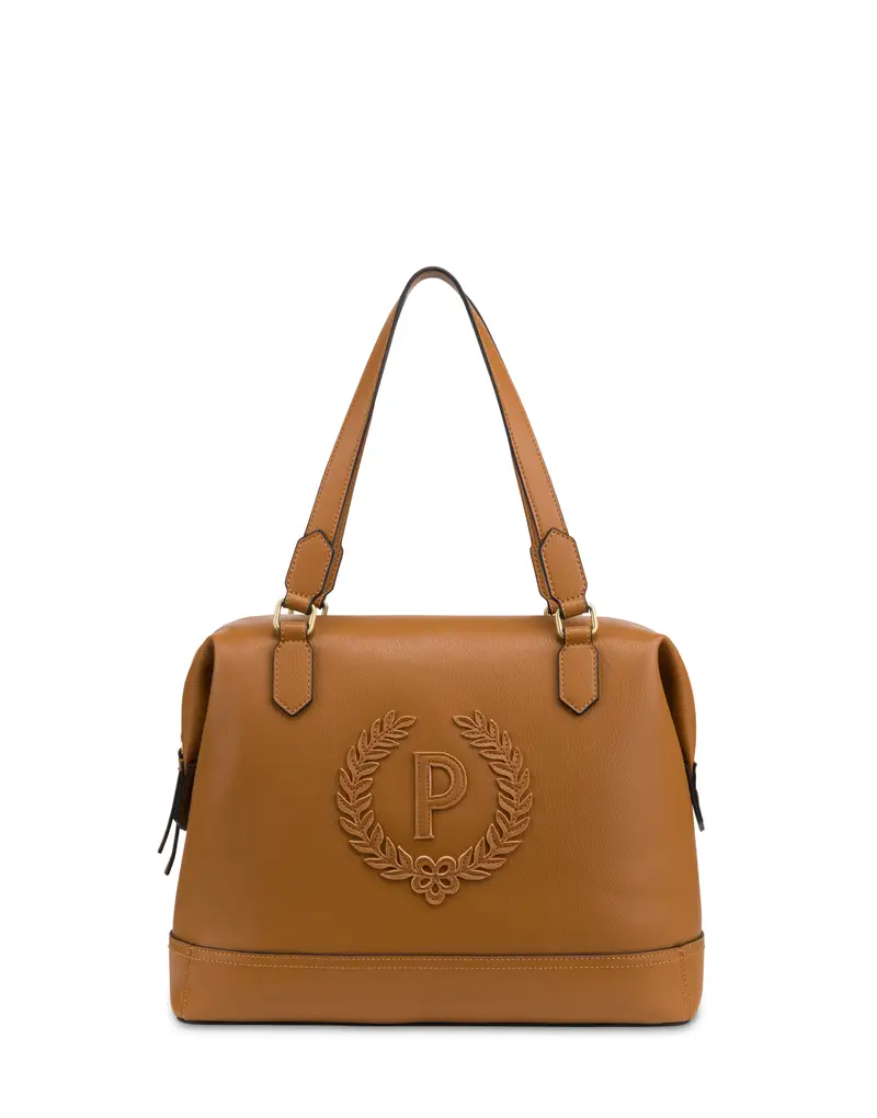 Barrel Bag Crown in Grained Pu TAN, Pollini Marrone