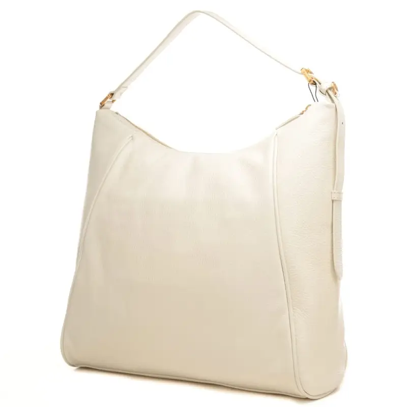 borsa a spalla da donna con logo monogram in metallo sul davanti avorio miniatura 2