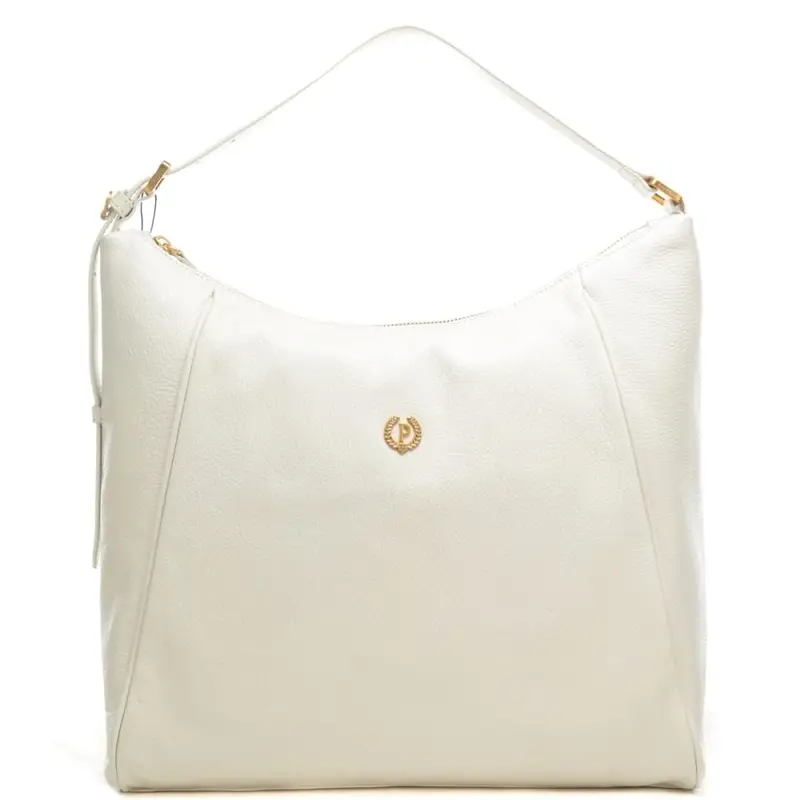 borsa a spalla da donna con logo monogram in metallo sul davanti avorio