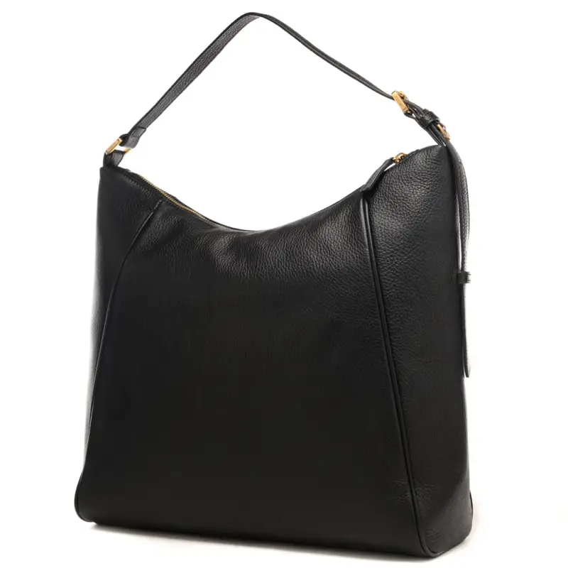 borsa a spalla da donna con logo monogram in metallo sul davanti nera miniatura 2