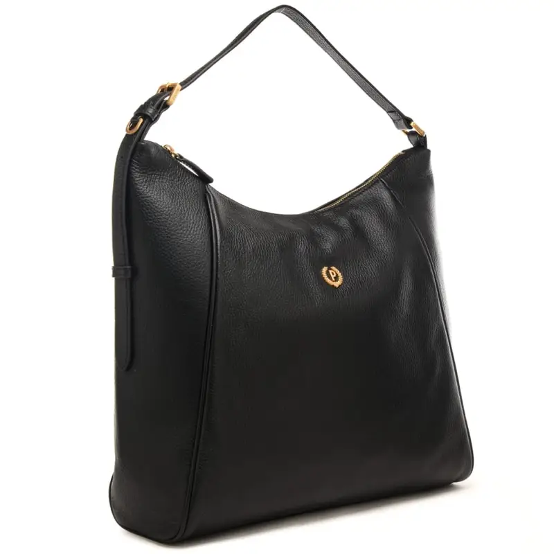 borsa a spalla da donna con logo monogram in metallo sul davanti nera miniatura 3