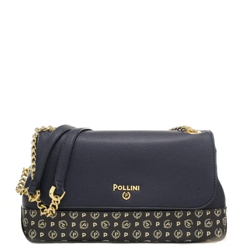 borsa a spalla da donna con manici con catena e spallina blu navy