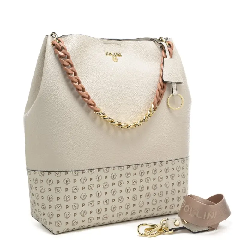 borsa a spalla da donna con manico in maxi catena bicolor avorio miniatura 2