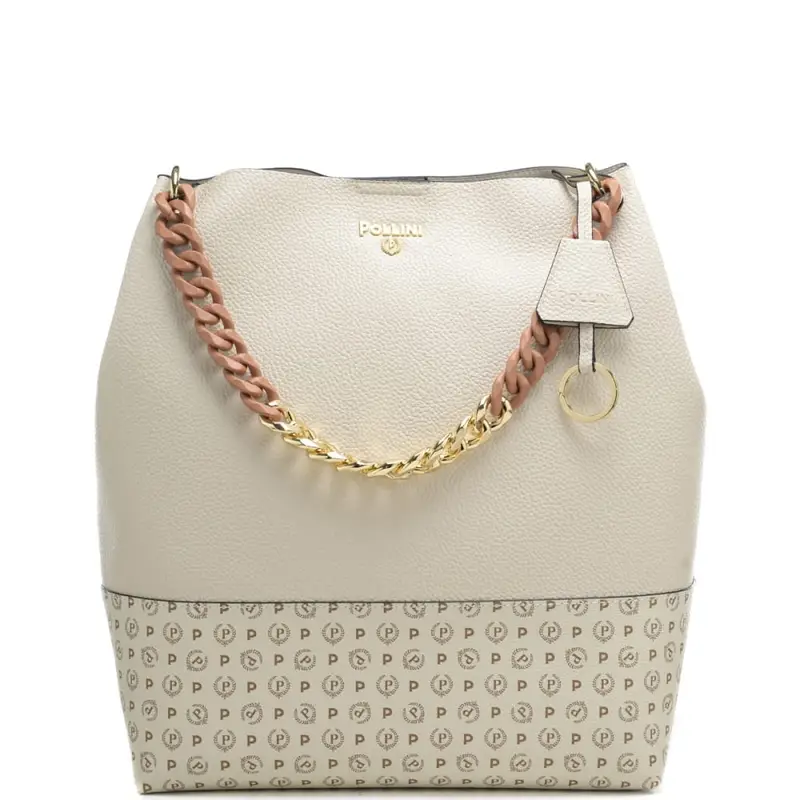 borsa a spalla da donna con manico in maxi catena bicolor avorio