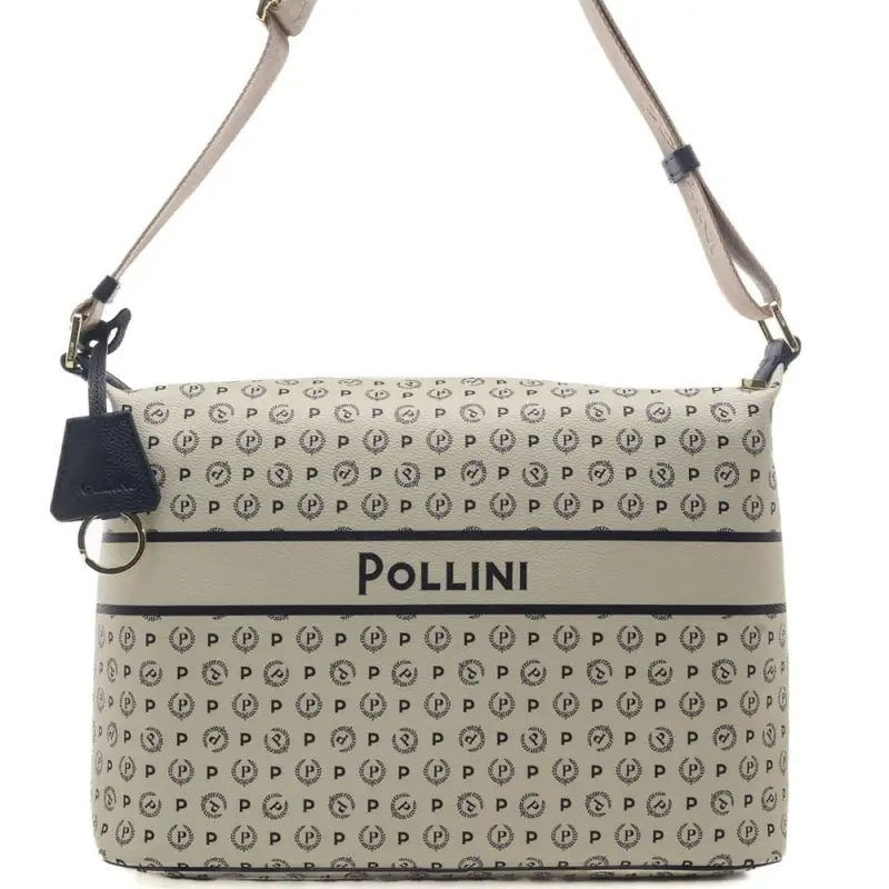 borsa a spalla da donna con pattern logo all over e manico in nylon jacquard avorio blu