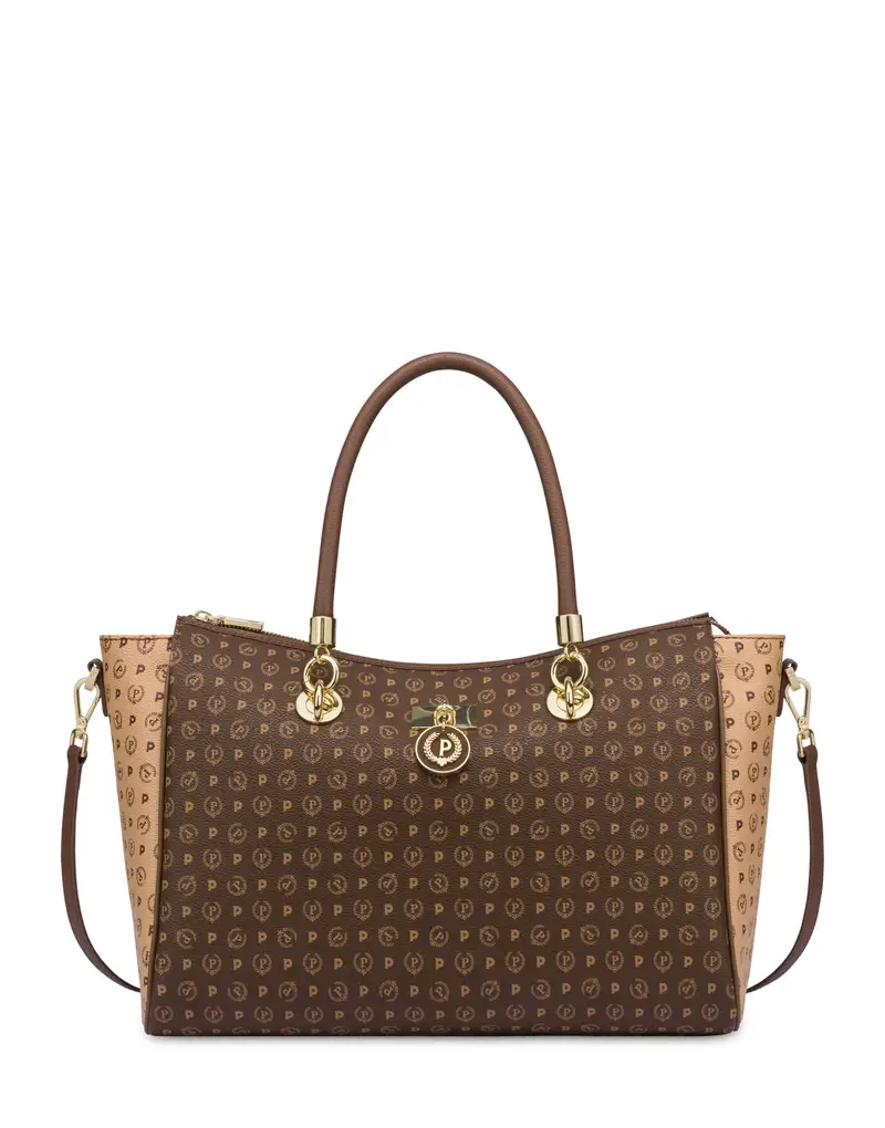 Borsa doppio manico bicolore Heritage Logo Classic MARRONE/CREMA/MARRONE, Pollini