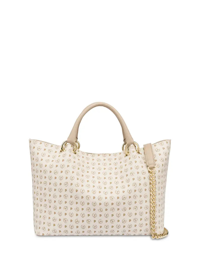 Borsa doppio manico in PVC Heritage Logo Classic AVORIO/GHIACCIO, Pollini Bianco