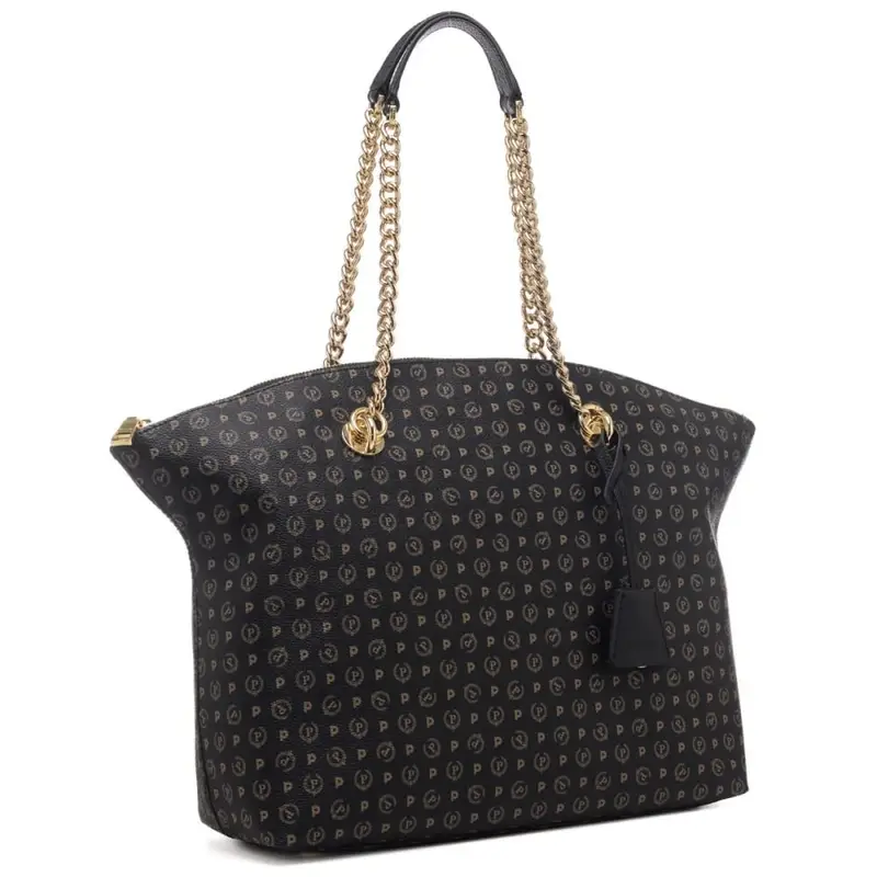 Pollini borsa shopping donna heritage con charm in pelle nera miniatura 2