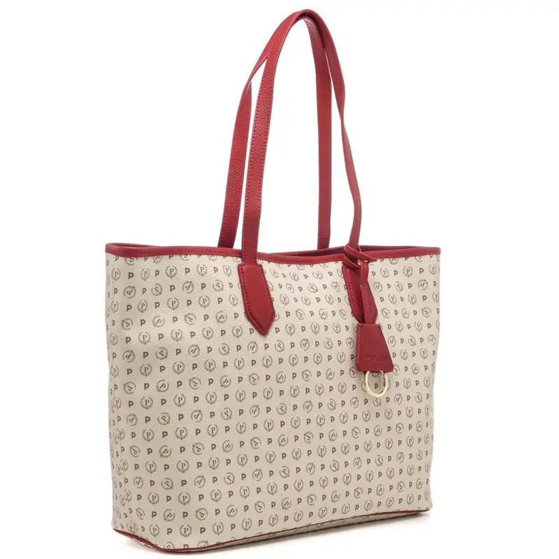 Pollini borsa shopping donna heritage con doppio manico e charm in pelle avorio rosso miniatura 2