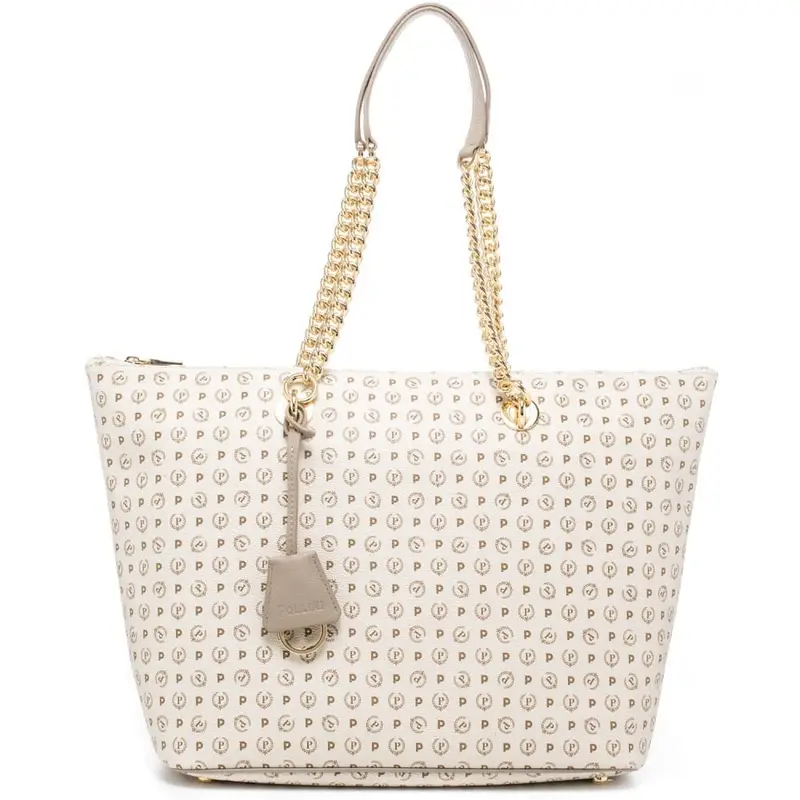 borsa shopping donna heritage con manici a catena e charm in pelle avorio e ghiaccio