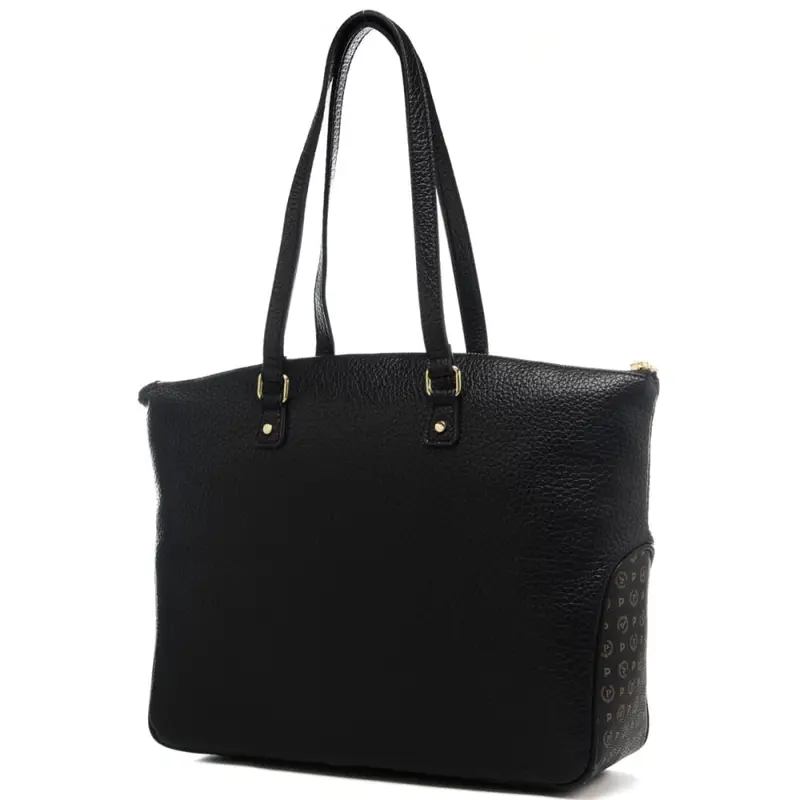 borsa tote da donna con logo lettering in metallo sul davanti nera miniatura 2