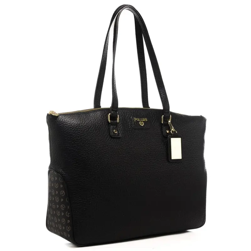 borsa tote da donna con logo lettering in metallo sul davanti nera miniatura 3