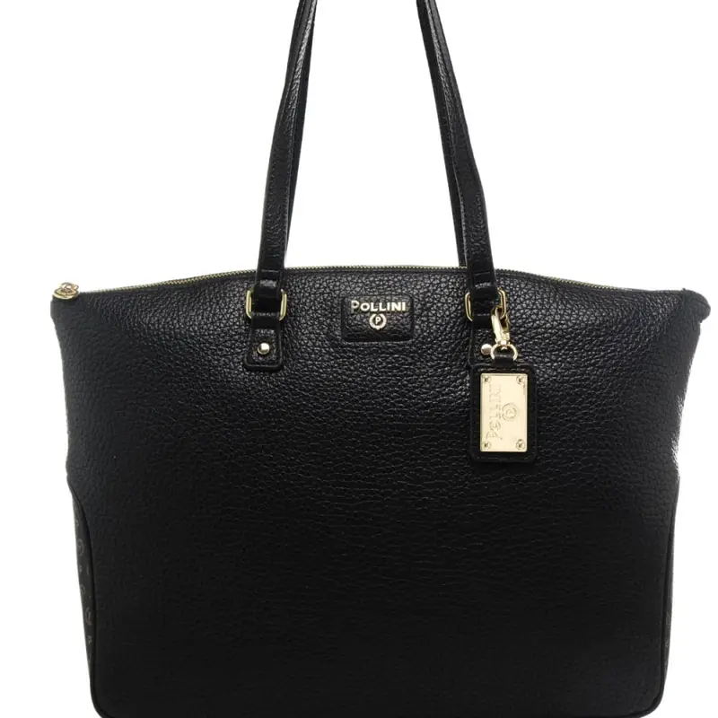 borsa tote da donna con logo lettering in metallo sul davanti nera