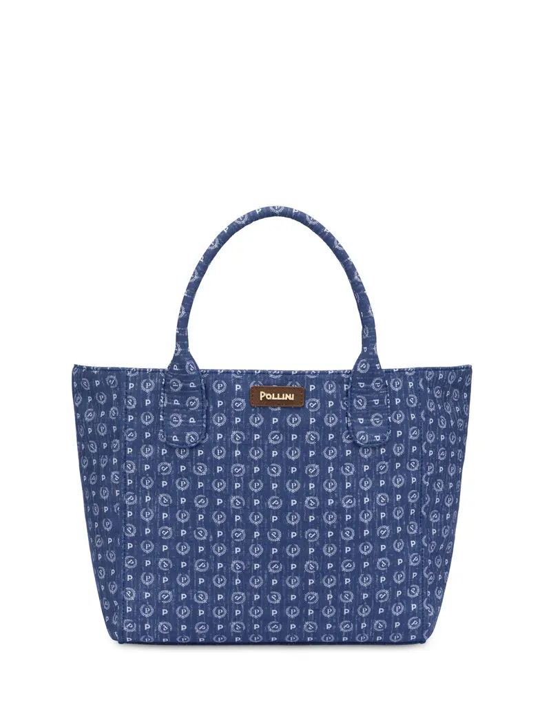 Borsa tote Heritage Jacquard Medium BLU/MARRONE, Pollini