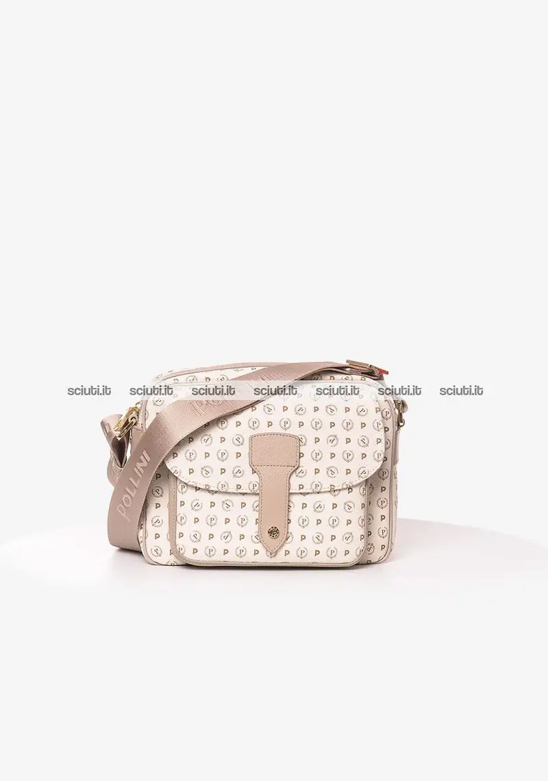 Borsa tracolla Pollini Heritage donna bianco avorio ghiaccio con tasca frontale