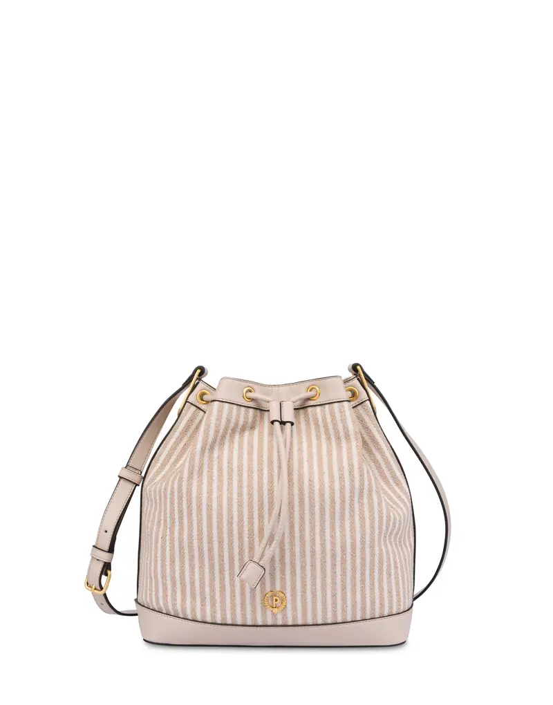 Bucket Bag Plume in Canvas BEIGE/AVORIO/BEIGE/NERO, Pollini Bianco