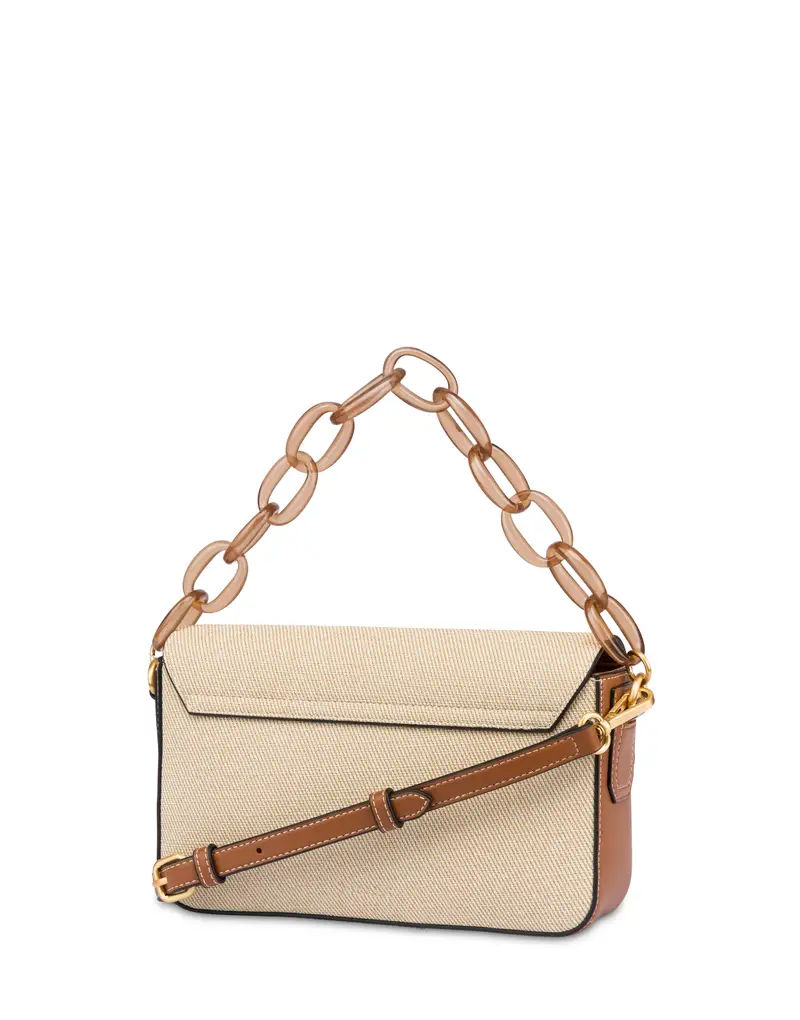 Candy bag con maxi catena in Canvas BEIGE/AVORIO/CUOIO, Pollini Bianco miniatura 2