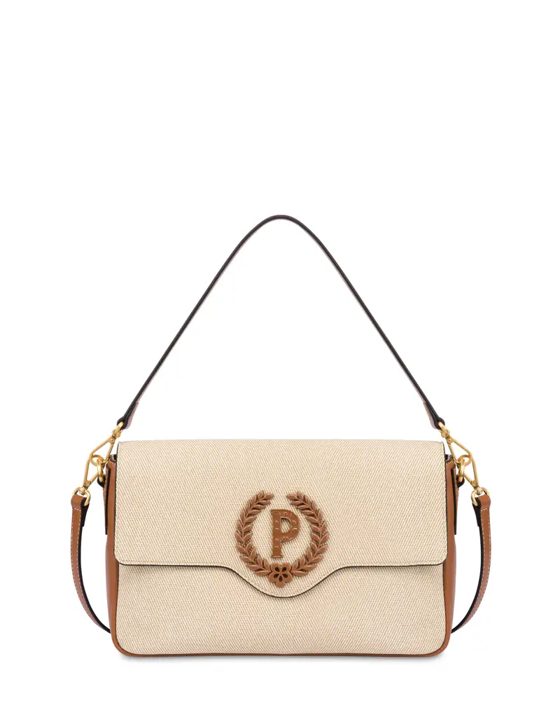 Candy Medium Bag in canvas BEIGE/AVORIO/CUOIO, Pollini Bianco