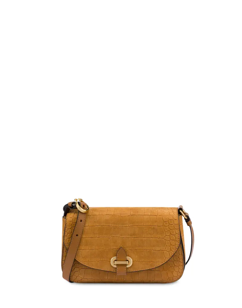 Crossbody Bag Fence in Nabuk stampa Cocco , Pollini Grigio