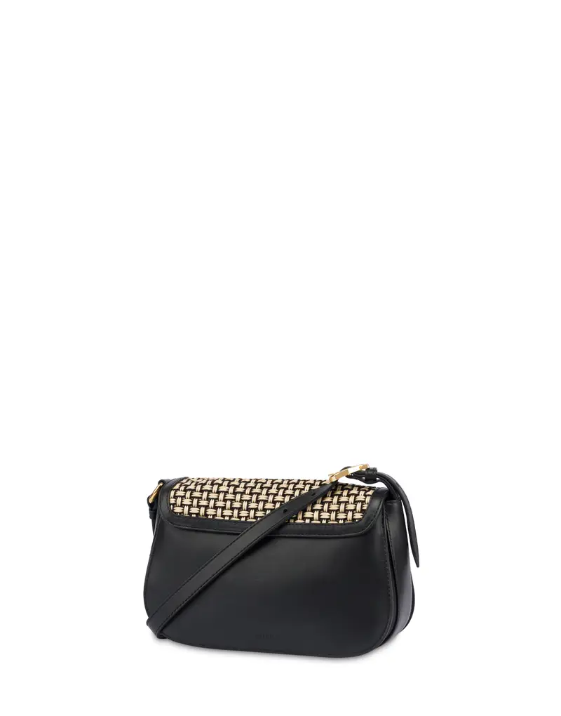 Crossbody Bag Fence in Vitello e Rafia, Pollini Nero miniatura 2