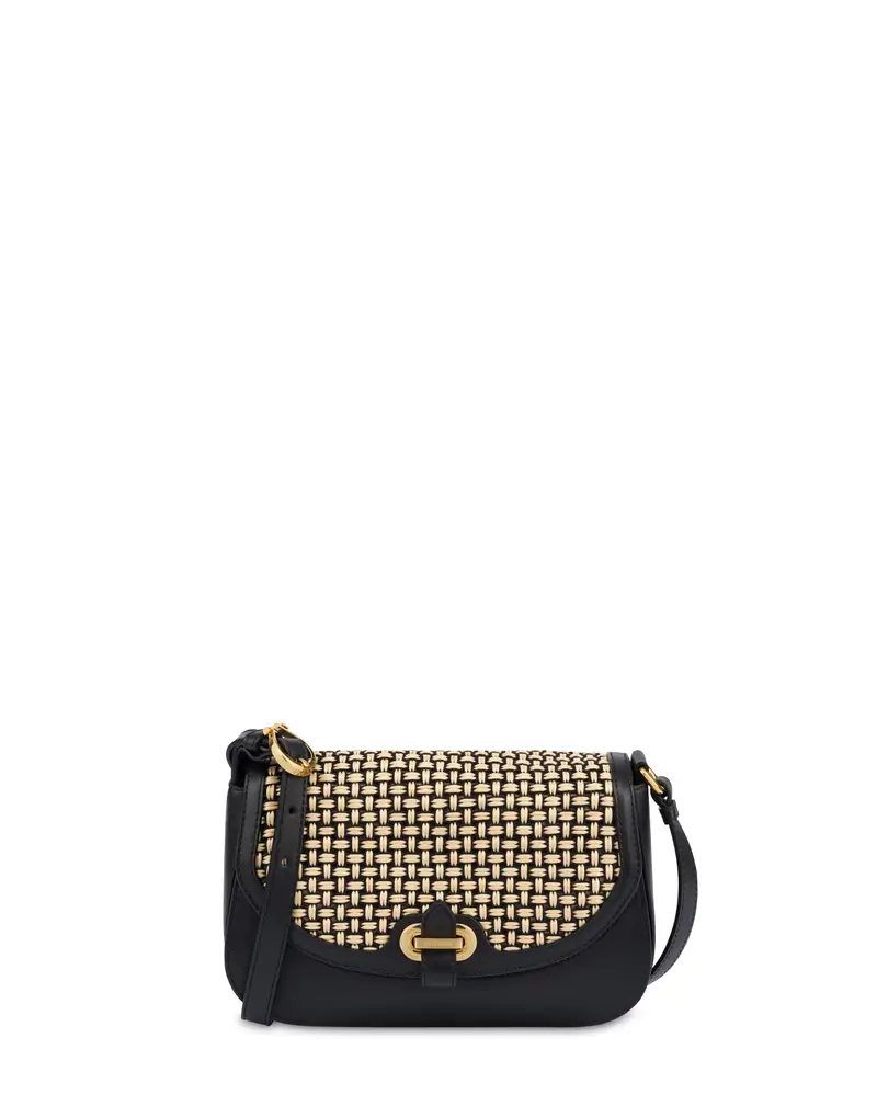 Crossbody Bag Fence in Vitello e Rafia , Pollini Nero
