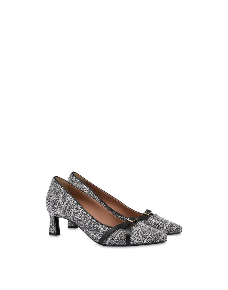 Decolleté Double U in Tweed e Vitello BIANCO-FOG/NERO, Pollini miniatura 2