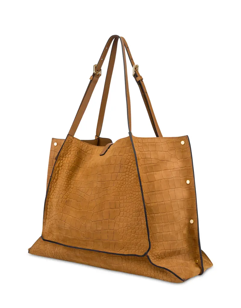 Double Handle Bag Austin in Nabuk stampa Cocco, Pollini Grigio miniatura 2