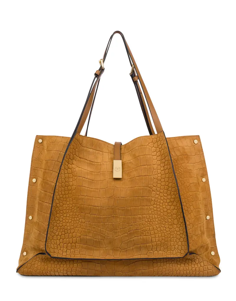 Double Handle Bag Austin in Nabuk stampa Cocco , Pollini Grigio