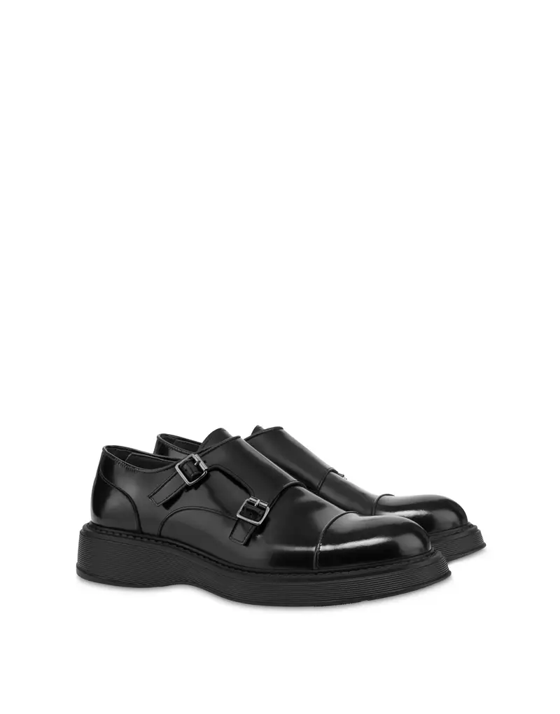 Double Monk James in Vitello abrasivato NERO, Pollini miniatura 2