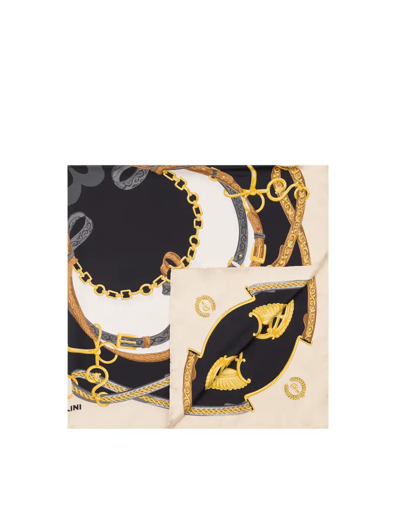 Foulard in seta con stampa cinghie e staffe BEIGE, Pollini Bianco miniatura 2